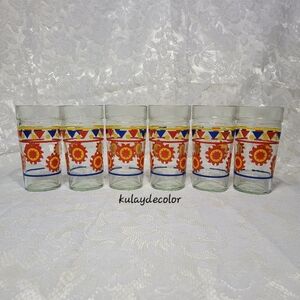 Anchor Hocking Sunny Daze Glasses Set of 6 Floral Tumblers Vintage Drinkware
